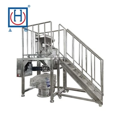 Moedor universal elevado com guarda-corpo e escada